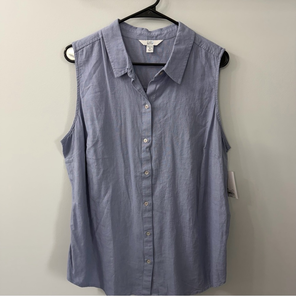 Croft & Barrow Purple Linen Blend Sleeveless Button-Front Top in Light Blue 1X